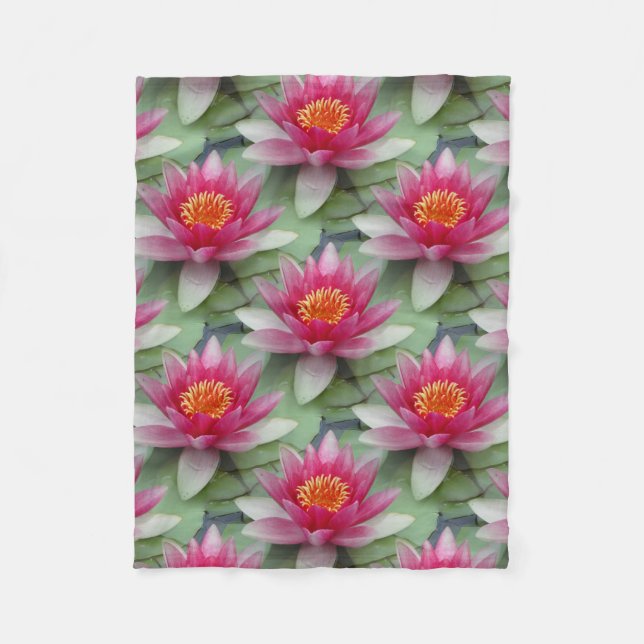 Pink Lotus Water Lily Fleece Blanket (Front)