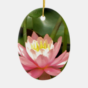 Pink lotus water lily flower ceramic ornament