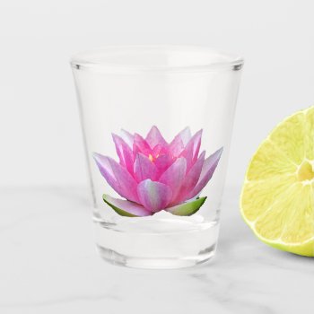 Pink Lotus Water Lily Flower Floral Shot Glass by Bebops at Zazzle