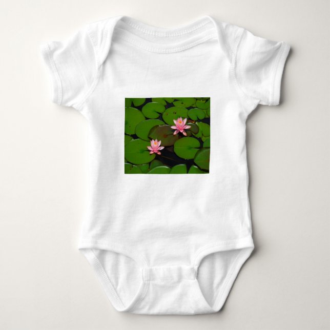 Pink lotus water lily flower  garden, baby bodysuit (Front)
