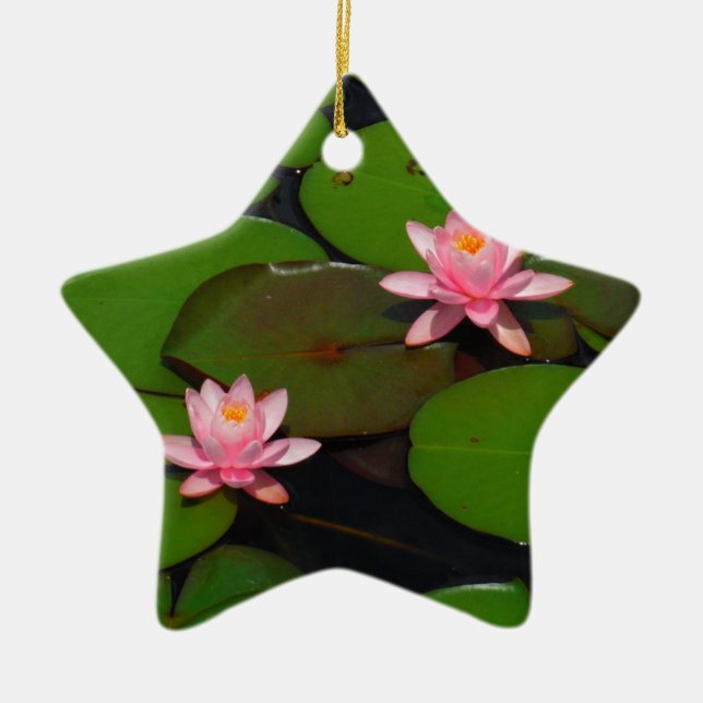 Pink lotus water lily flower  garden, ceramic ornament (Front)