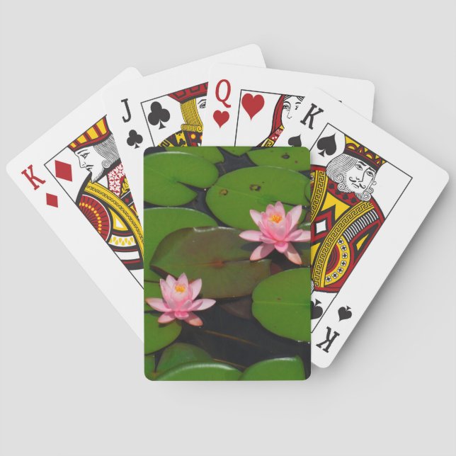 Pink lotus water lily flower  garden, poker cards (Back)