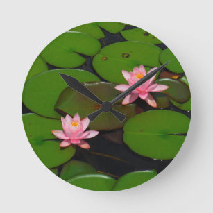 Pink lotus water lily flower  garden, round clock