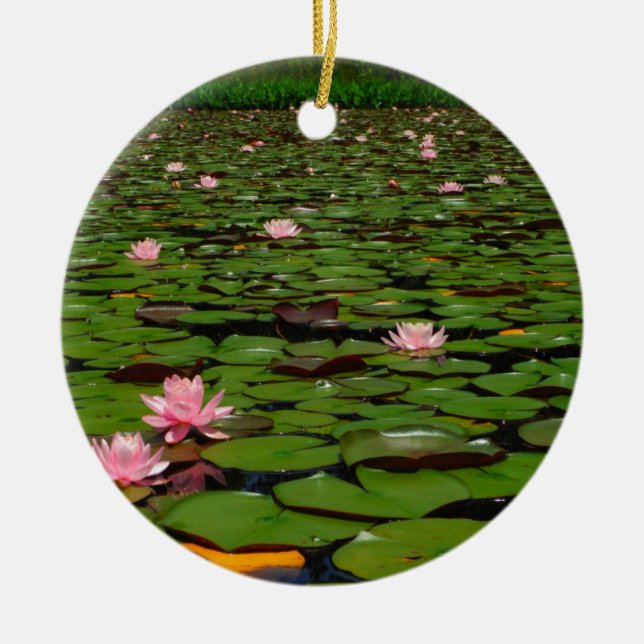 Pink lotus water lily flower pond ceramic ornament (Front)