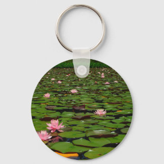 Pink lotus water lily flower pond keychain
