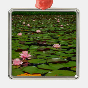 Pink lotus water lily flower pond metal ornament