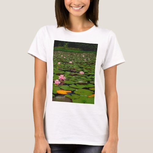 Pink lotus water lily flower pond T_Shirt