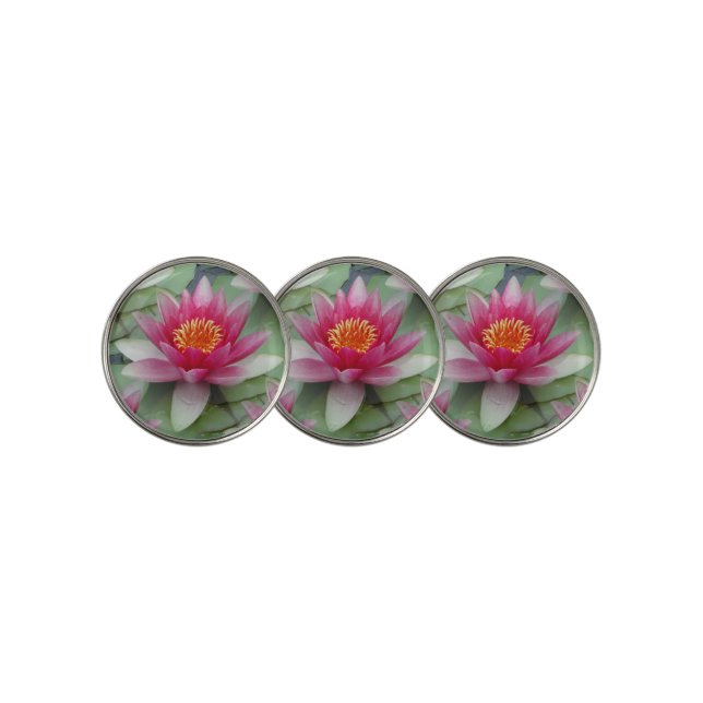 Pink Lotus Water Lily Golf Ball Marker (3 Up)