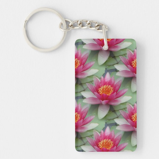 Pink Lotus Water Lily Keychain (Front)
