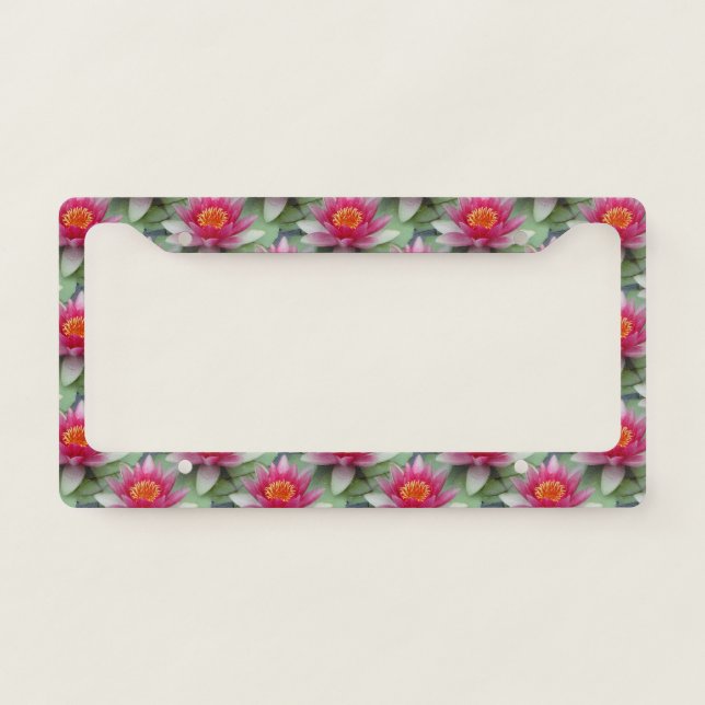 Pink Lotus Water Lily License Plate Frame (Front)