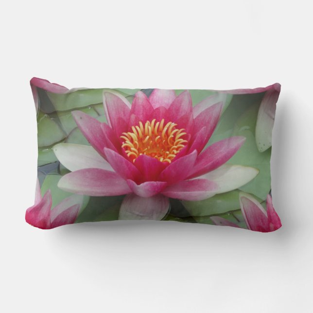 Pink Lotus Water Lily Lumbar Pillow (Front)