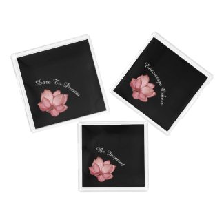 Pink Lotus Water Lily on Black Inspirational Acrylic Tray