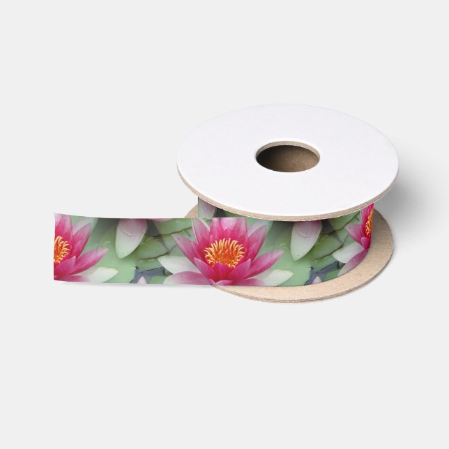 Pink Lotus Water Lily Satin Ribbon (Spool)