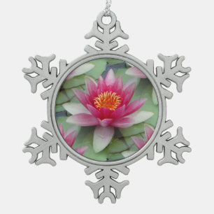 Pink Lotus Water Lily Snowflake Framed Ornament