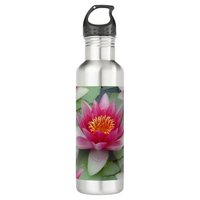 Pink Lotus Water Lily Stainless Steel Water Bottle (Front)