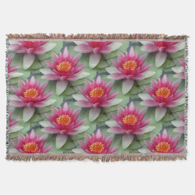 Pink Lotus Water Lily Throw Blanket (Front)