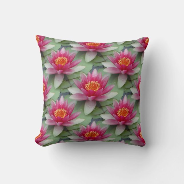 Pink Lotus Water Lily Throw Pillow (Front)