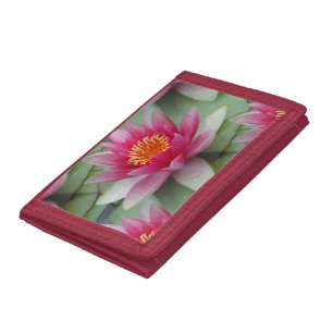Pink Lotus Water Lily Trifold Wallet
