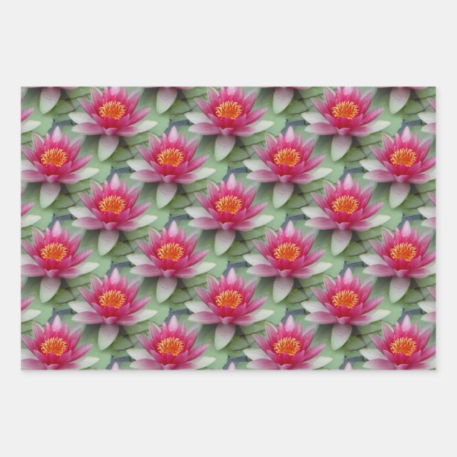 Pink Lotus Water Lily Wrapping Paper Sheets (Front)