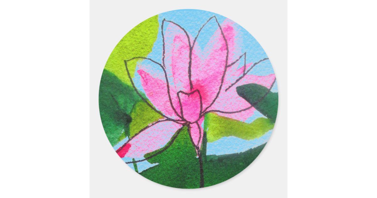 Pink lotus waterlily floral wedding classic round sticker | Zazzle