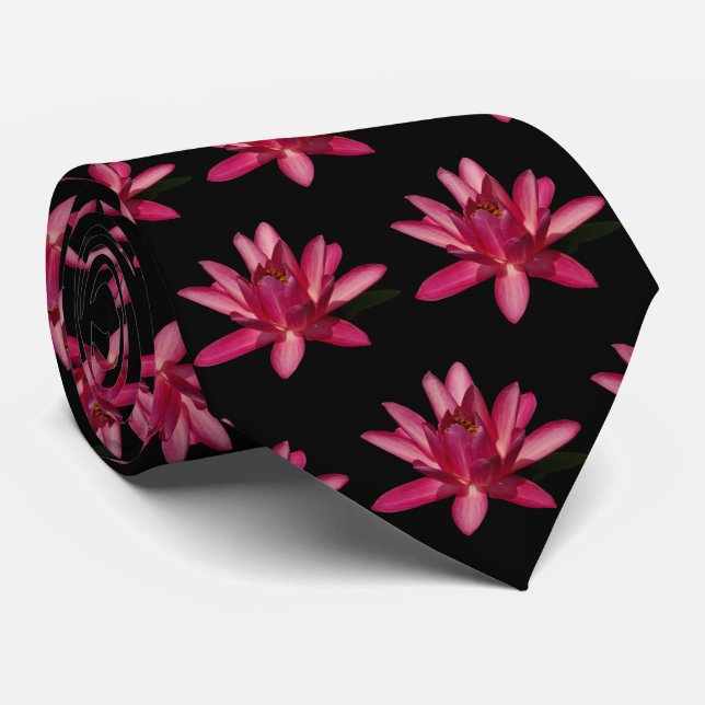 Pink Lotus Waterlily Neck Tie (Rolled)