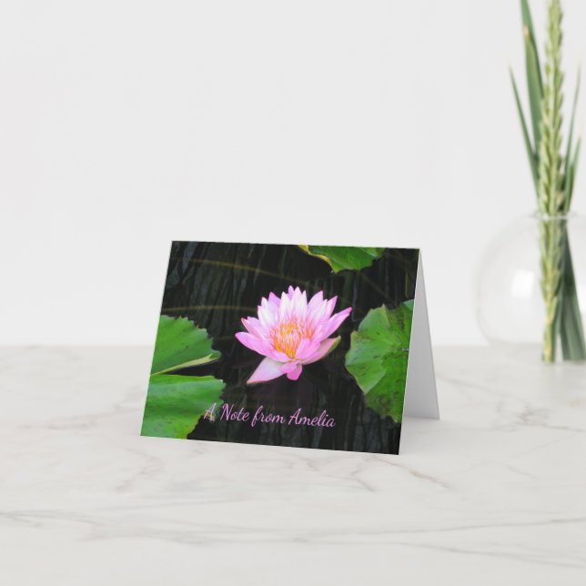 Pink Lotus Waterlily Note Card (Front)