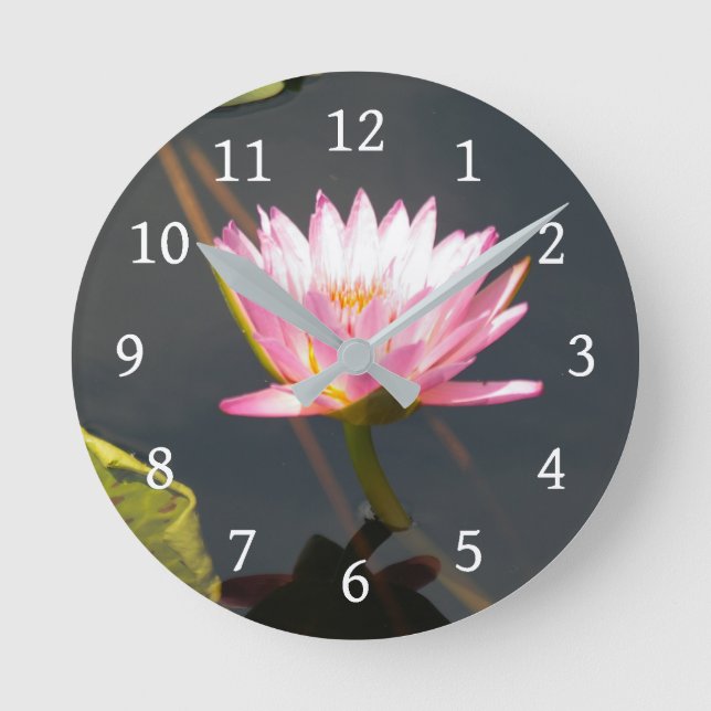 Pink Lotus Waterlily Round Clock (Front)