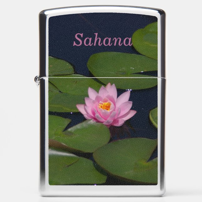 Pink Lotus Waterlily Zippo Lighter (Front)