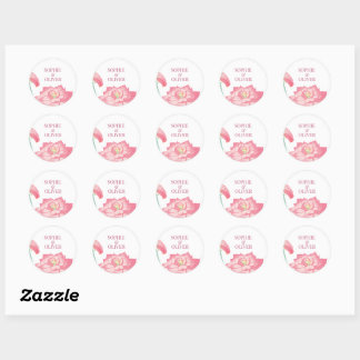 Pink Lotus Wedding Envelope Seal Sticker