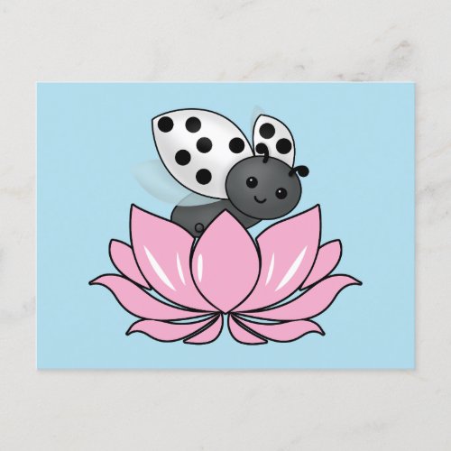 Pink Lotus White Ladybug Postcard