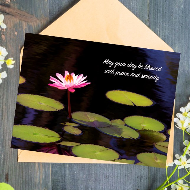 Pink Lotus With Peace And Serenity Postcard (Embrace peace and serenity with this inspiring pink lotus, symbolizing purity and beauty.)