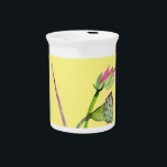 Pink Lotus Zen flower Buddhist Art Drink Pitcher<br><div class="desc">From an original watercolour painting by Sacha Grossel of a simple Zen inspired pink Lotus flower and seed pod in green and pink. This artwork has good Buddhist Zen spiritual Chi energy and would look beautiful as a home décor or accessory item. The background  colour is customisable.</div>