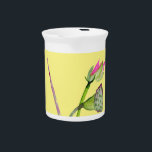 Pink Lotus Zen flower Buddhist Art Drink Pitcher<br><div class="desc">From an original watercolour painting by Sacha Grossel of a simple Zen inspired pink Lotus flower and seed pod in green and pink. This artwork has good Buddhist Zen spiritual Chi energy and would look beautiful as a home décor or accessory item. The background  colour is customisable.</div>