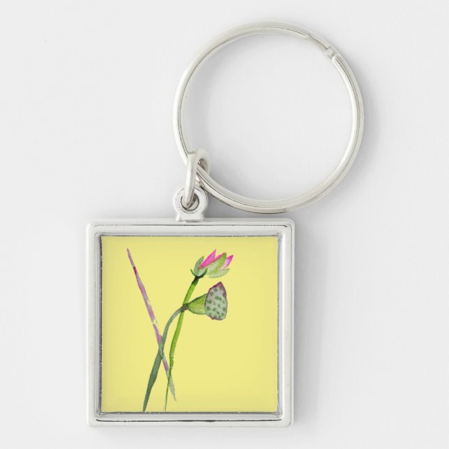 Pink Lotus Zen flower Buddhist Art Keychain (Front)