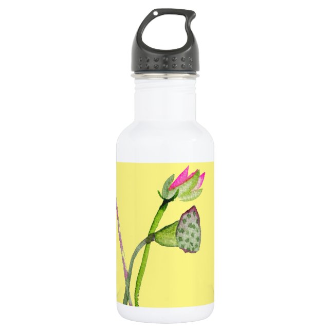 Pink Lotus Zen flower Buddhist Art Stainless Steel Water Bottle (Front)