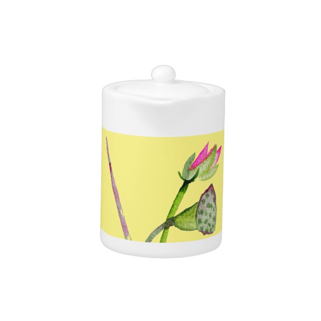 Pink Lotus Zen flower Buddhist Art Teapot (Front)