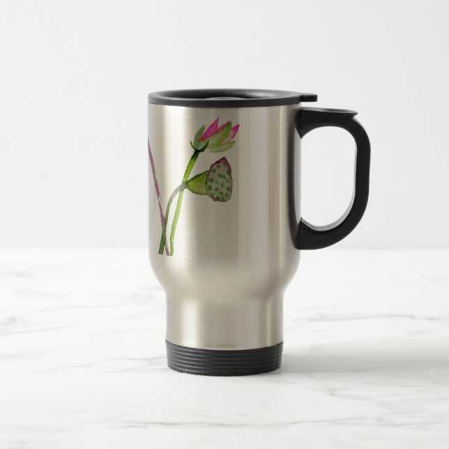 Pink Lotus Zen flower Buddhist Art Travel Mug (Right)