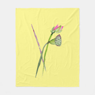 Pink Lotus Zen flower watercolour art Fleece Blanket