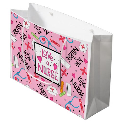 Pink Love a Nurse Whimsy Art Large Gift Bag