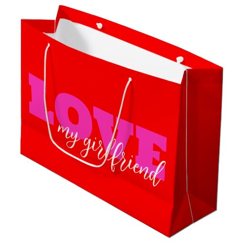 Pink LOVE  add your text Neon Red Valentine Gift Large Gift Bag