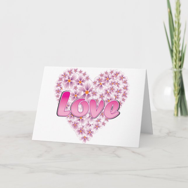 Pink Love and Daisies Holiday Card (Front)