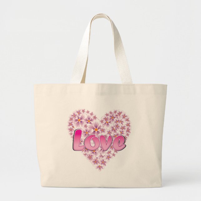 Pink Love and Daisies Large Tote Bag (Front)