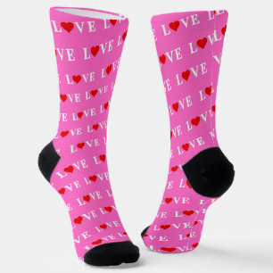 Pink LOVE and Heart Romantic Elegant Socks