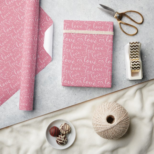 Pink Love and Hearts Romantic Valentine's Day Wrapping Paper (Crafts)