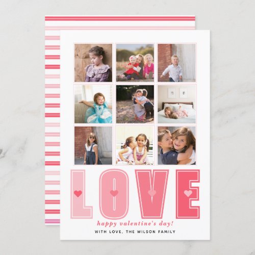 Pink LOVE and hearts Valentines Day nine photos Holiday Card