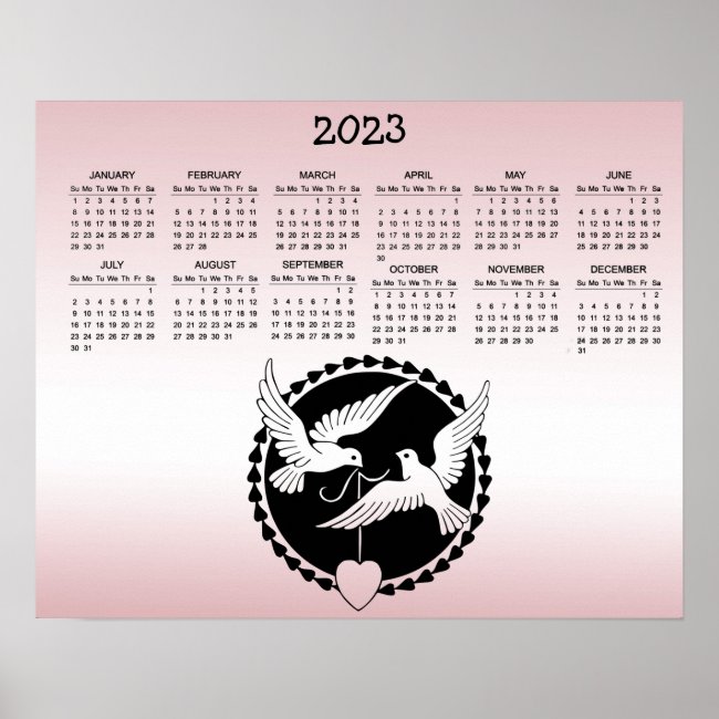 Pink Love Birds 2023 Calendar Poster