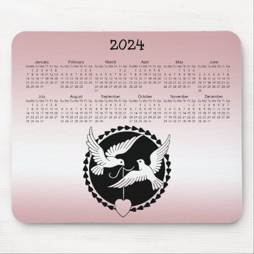 Pink Love Birds 2024 Calendar Mousepad