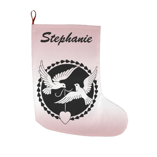 Pink Love Birds Christmas Stocking