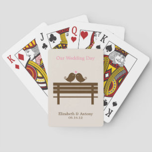 Pink Love Birds on Park Bench Poker Cards