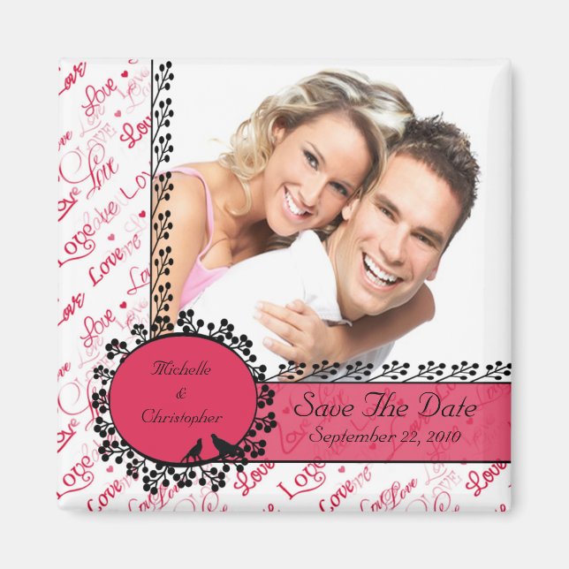 Pink Love Birds Photo Save The Date Magnet (Front)